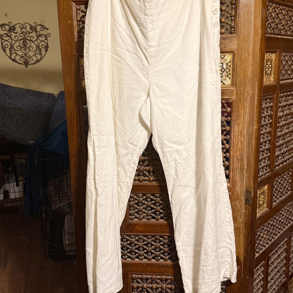 Talbots White Linen Petite Pants, Lined